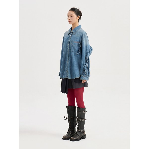 [Re-Order] Frill Denim Shirt Blouse (blue) LFPDW25290BUX