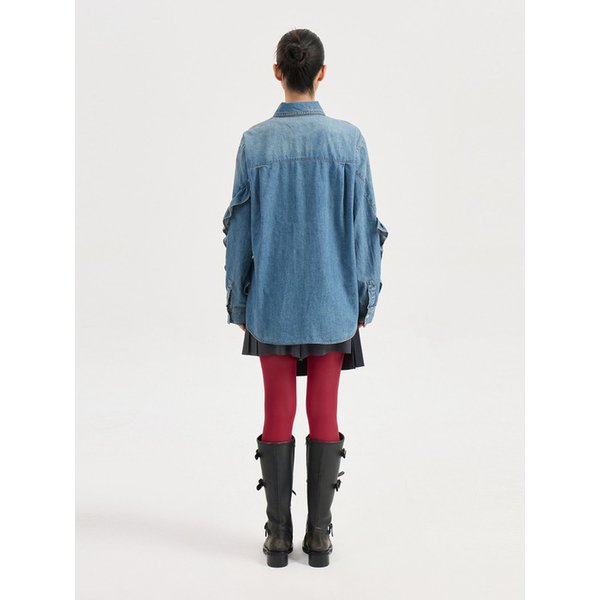 [Re-Order] Frill Denim Shirt Blouse (blue) LFPDW25290BUX