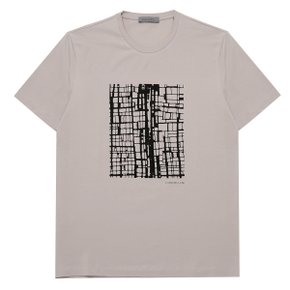 라이트 레드브라운 솔리드 코튼 불규칙기하학 디지털프린트 라운드넥 반팔 티셔츠 CT6TSRK04