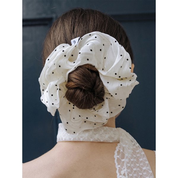 HMS001 Sheer Dot Ruffle Scrunchie