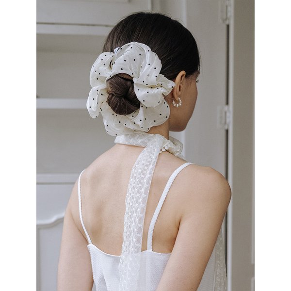 HMS001 Sheer Dot Ruffle Scrunchie