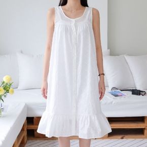 벚꽃레이스 오픈단추프릴 롱원피스 민소매나시 여성홈웨어 실내복 면파자마_P429862224