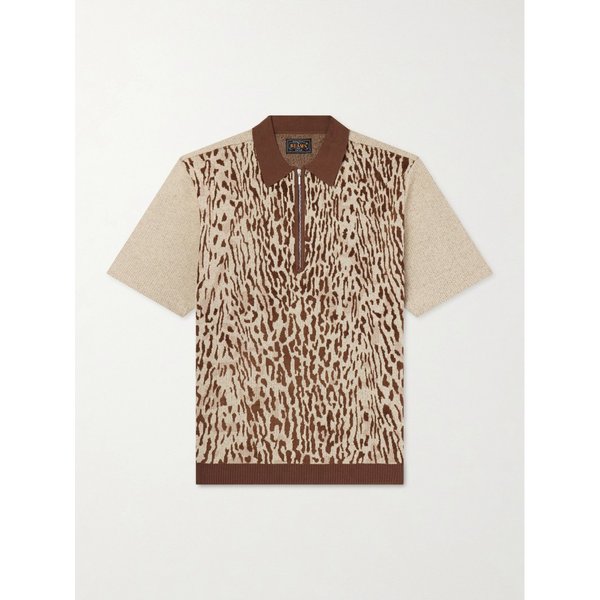 빔스 레오파드 자카드 코튼 블렌드 하프 집 폴로 셔츠 46376663162982571