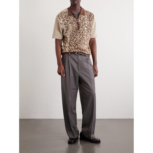 빔스 레오파드 자카드 코튼 블렌드 하프 집 폴로 셔츠 46376663162982571