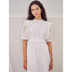 Cotton Lace Puff-sleeve Dress