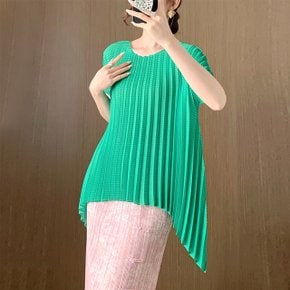 [PLEATS] 리테르 언발 플리츠 반팔 블라우스