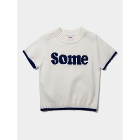 Basic Some Logo Coloring Semi-Crop Round Neck Short-Sleeved Knitwear Top [Cream]