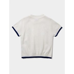 Basic Some Logo Coloring Semi-Crop Round Neck Short-Sleeved Knitwear Top [Cream]