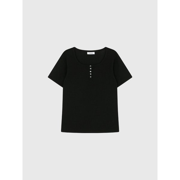 몰리 슬림 버튼 니트 탑_블랙 / MOLLY SLIM BUTTON KNIT TOP_BLACK