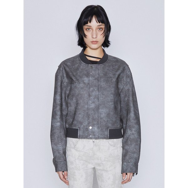 LEATHER BOMBER JACKET (CHARCOAL)