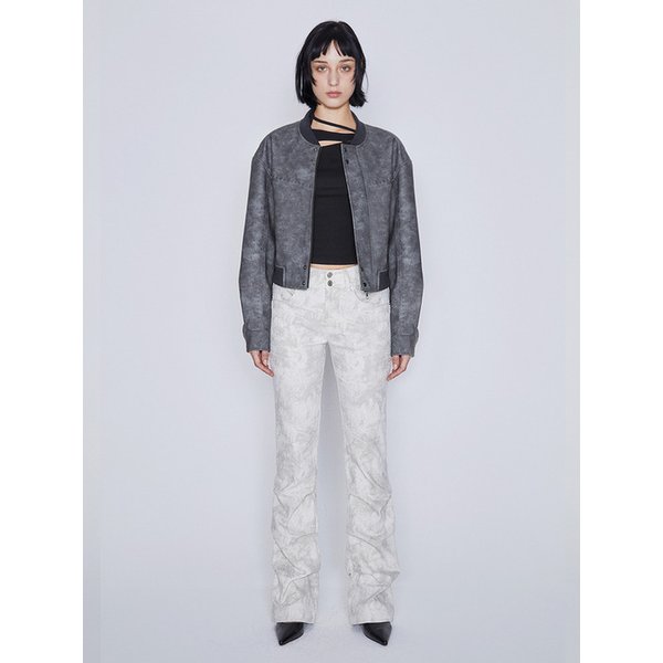 LEATHER BOMBER JACKET (CHARCOAL)