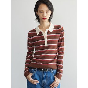 STRIPE COLLAR NECK KNIT BROWN