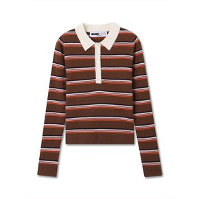 STRIPE COLLAR NECK KNIT BROWN