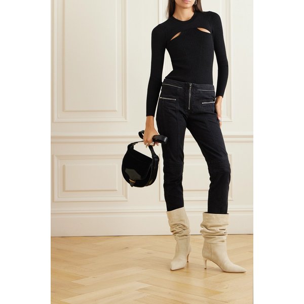 자나 컷아웃 골지 메리노 울 혼방 스웨터 블랙 1647597306438207