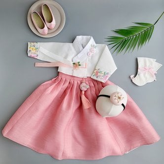 샵마시모 [여아한복] 옷소매 꽃잎 끝동 분홍 돌 아기 1세부터 10세 설빔 추석빔