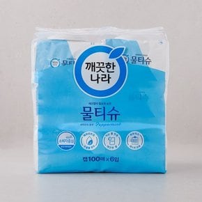 [쓱7클럽]깨끗한나라 페퍼민트 블루 캡 물티슈 100매6입
