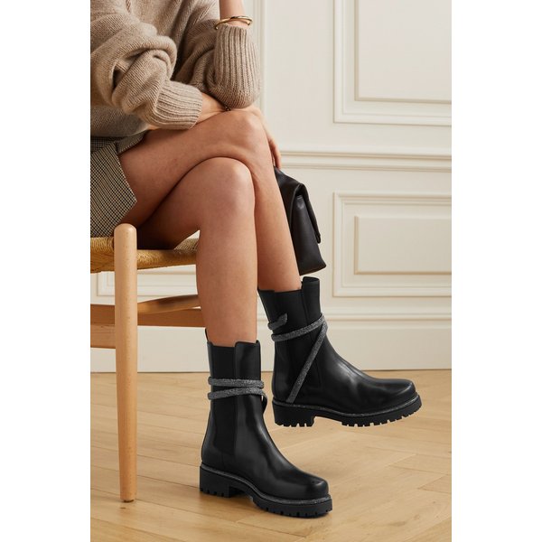 르네 카오빌라 클레오 크리스털 장식 가죽 첼시 부츠 블랙 1647597313909293