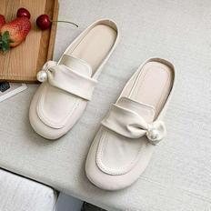 진주 뮬 블로퍼 둥근코 발편한 슬리퍼 플랫 샌들 학생 사무실