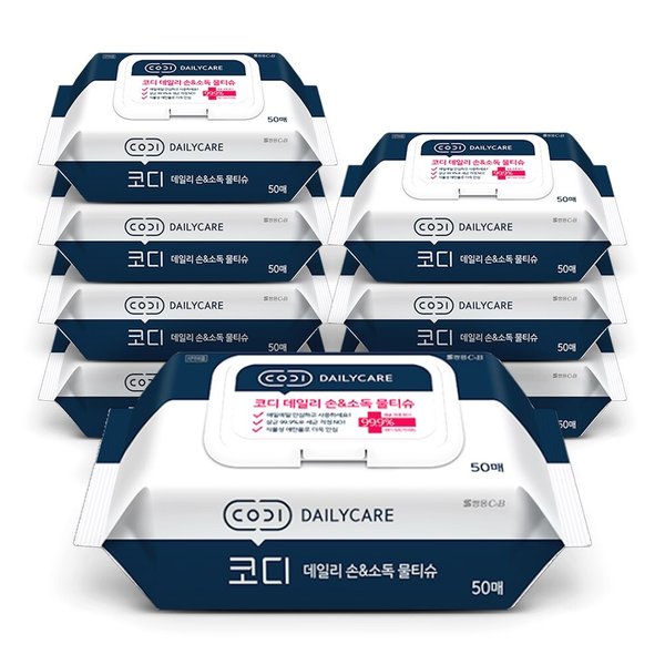 쌍용씨앤비 코디 데일리 손 소독 물티슈 캡형 50매 8팩