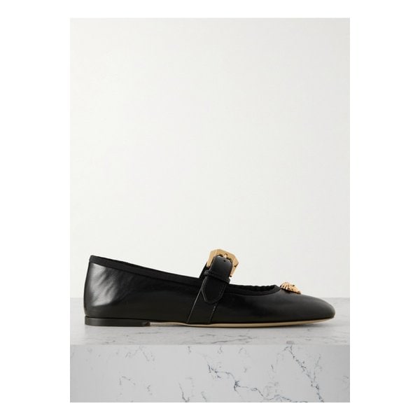 장식 가죽 메리 제인 발레리나 플랫 블랙 46376663162903982