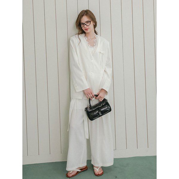 DD_Casual chic lace jacket and pants set_WHITE