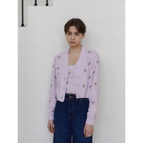 (set-up)Floral Embroidery Knit Cardigan + Cropped Top