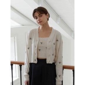 (set-up)Floral Embroidery Knit Cardigan + Cropped Top