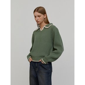 Lining collared knit_Moss green