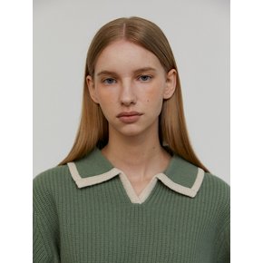 Lining collared knit_Moss green