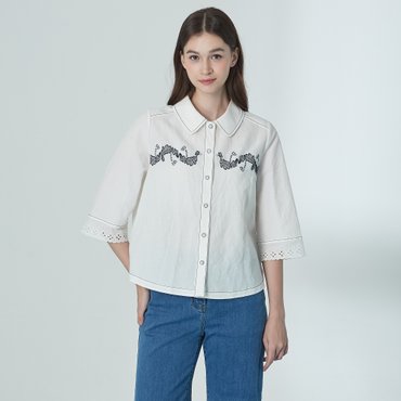 기비 리프 나비 자수 펀칭 셔츠 GY25M1FRB3591
