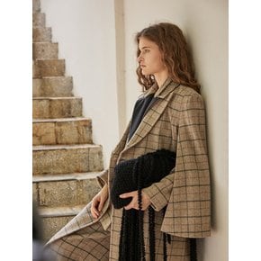 Loose Fit Cape-style Check Long Coat