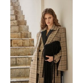 Loose Fit Cape-style Check Long Coat