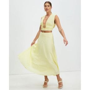 5225566 Abercrombie  Fitch Drop Waist Texture Midi Skirt - Pastel Yellow