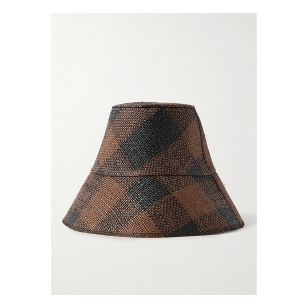 요한나오르티즈 아르테사노 헤븐 앤 어스 체크 스트로 버킷 햇 브라운 46376663162877551