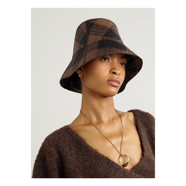 요한나오르티즈 아르테사노 헤븐 앤 어스 체크 스트로 버킷 햇 브라운 46376663162877551