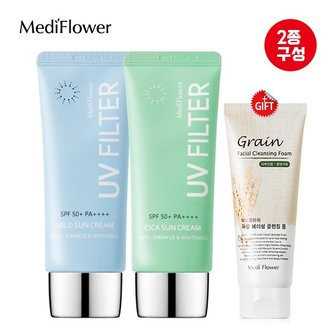 메디플라워 유브이 필터 마일드 선크림+시카 선크림+곡물 클렌징폼 150ml