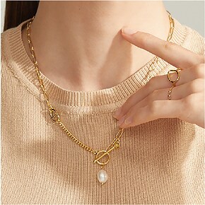 클랑코  펄 체인 콤비 목걸이/Clanko Pearl Chain Combi Necklace