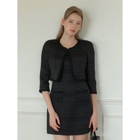 [SET] LILAC Tweed Trimmed  Jacket & Sleeveless Mini Dress / Black