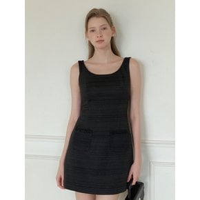 [SET] LILAC Tweed Trimmed  Jacket & Sleeveless Mini Dress / Black