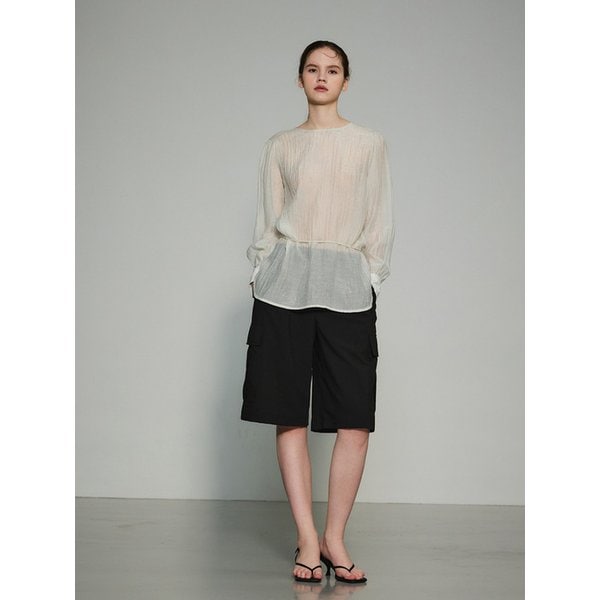 Haze Sheer Line Blouse_Sage Green