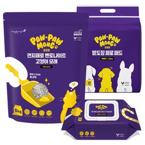 포포몽 먼지제로 벤토나이트 고양이 모래 6kg+제로패드 대형 20매+팻티슈30매