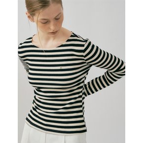 BOAT NECK STRIPE SLEEVE T-SHIRT IN IVORY BLACK