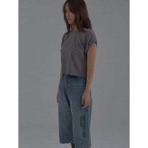 Dropped Shoulder Lettering Crop T-Shirt_Gray
