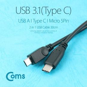 핸드폰케이블 휴대폰케이블 CM Coms USB in AM Y형 TYPE Type Micro C 3.1 2 1 30cm 5PM X ( 2매입 )