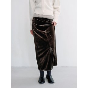 SOFT VELOUR MAXI SKIRT [BROWN]