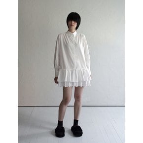 Ruffle Shirt Mini Dress_WHITE