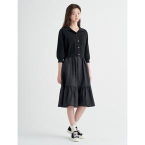 [리오더] 블랙 7부 소매 풀오버 패치 니트 드레스 (BF285UU025)