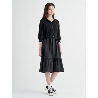 빈폴레이디스 [리오더] 블랙 7부 소매 풀오버 패치 니트 드레스 (BF285UU025)