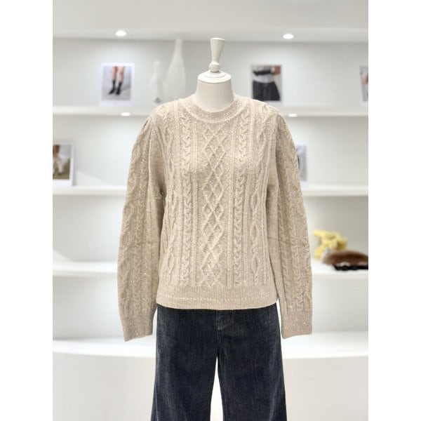 [여주점] 여성 케이블 시퀸 니트 풀오버 (D244KSK045)