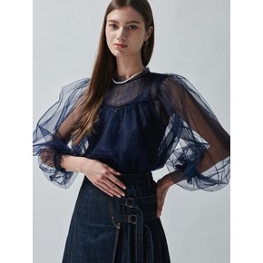 Peony Puff Tulle Blouse [Navy]